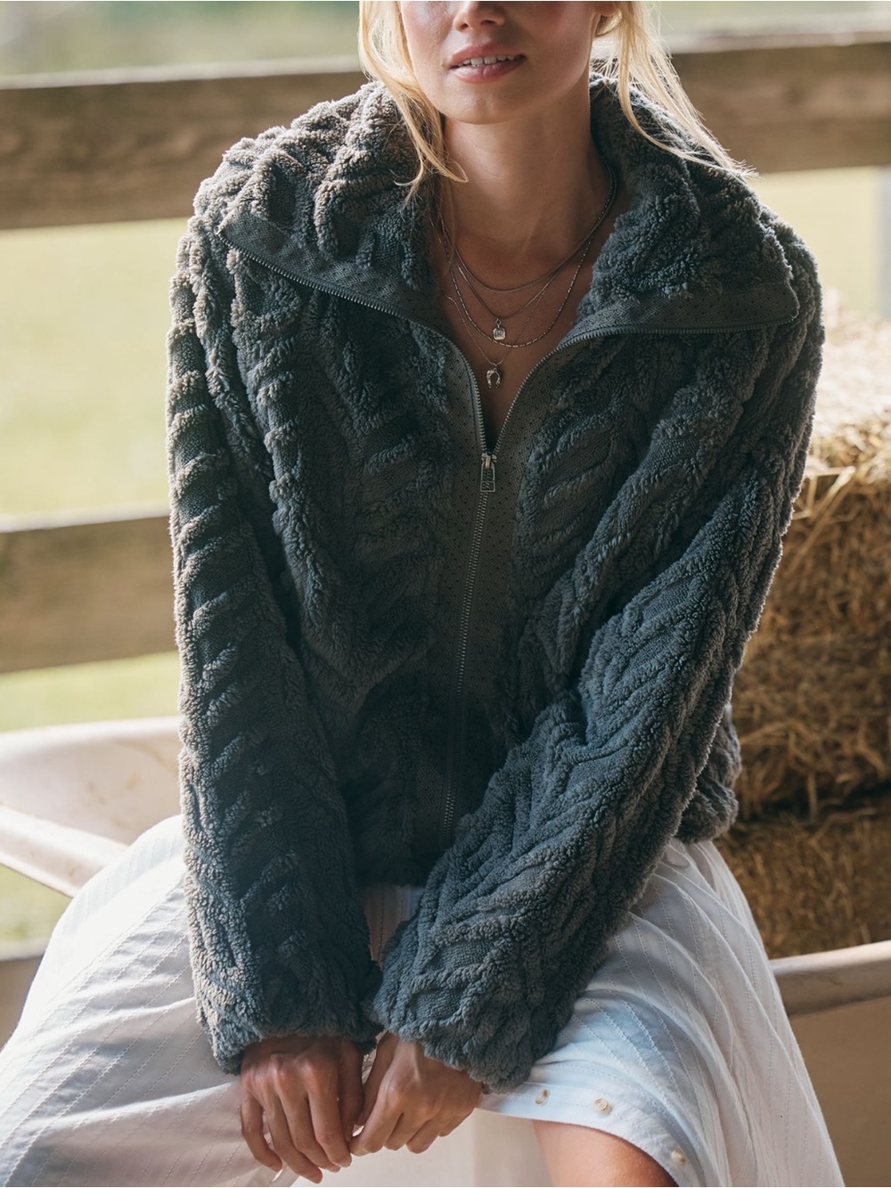 Anthropologie Textured Fuzzy Jacket Pilcro Faux Fur New XL Olive Grey